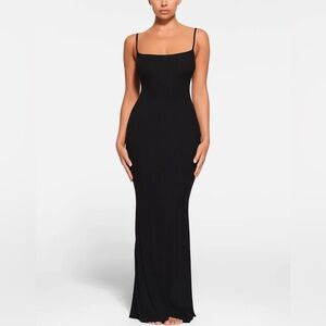 Skims Soft Lounge Black Long Slip Dress